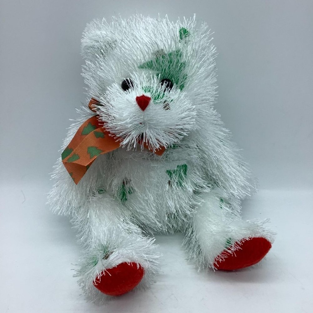 Vtg 2005 TY Punkies Bear Lil' Santa Claws Christmas Holiday 9" Pine Tree Print